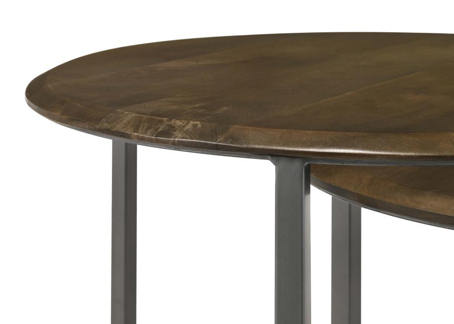 (image for) Deja 3-piece Round Nesting Table Set Natural and Gunmetal