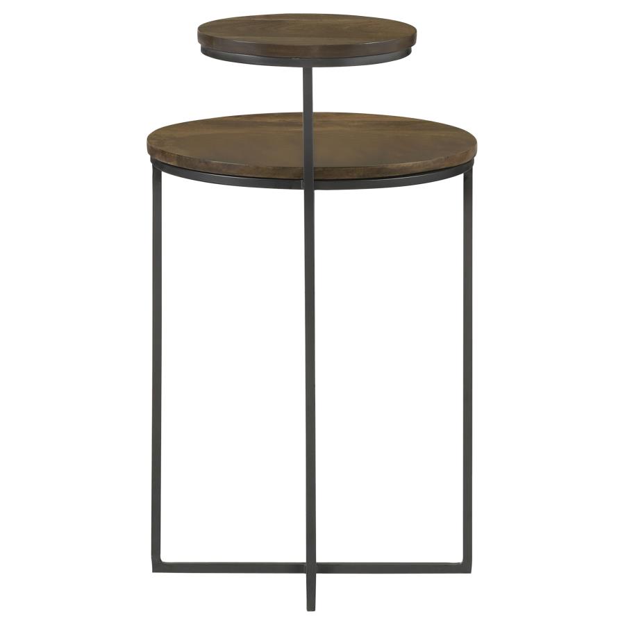 (image for) Yael Round Mango Wood Accent Side Table Natural and Gunmetal