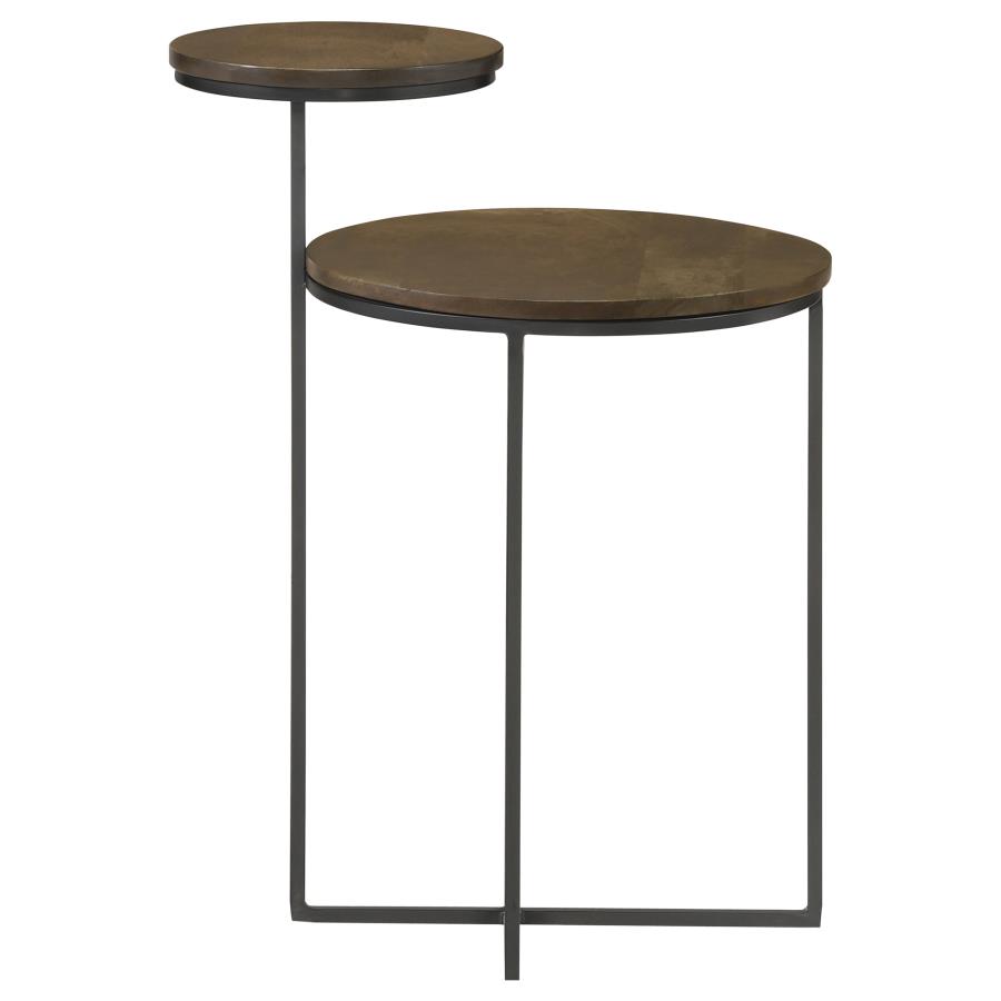 (image for) Yael Round Mango Wood Accent Side Table Natural and Gunmetal