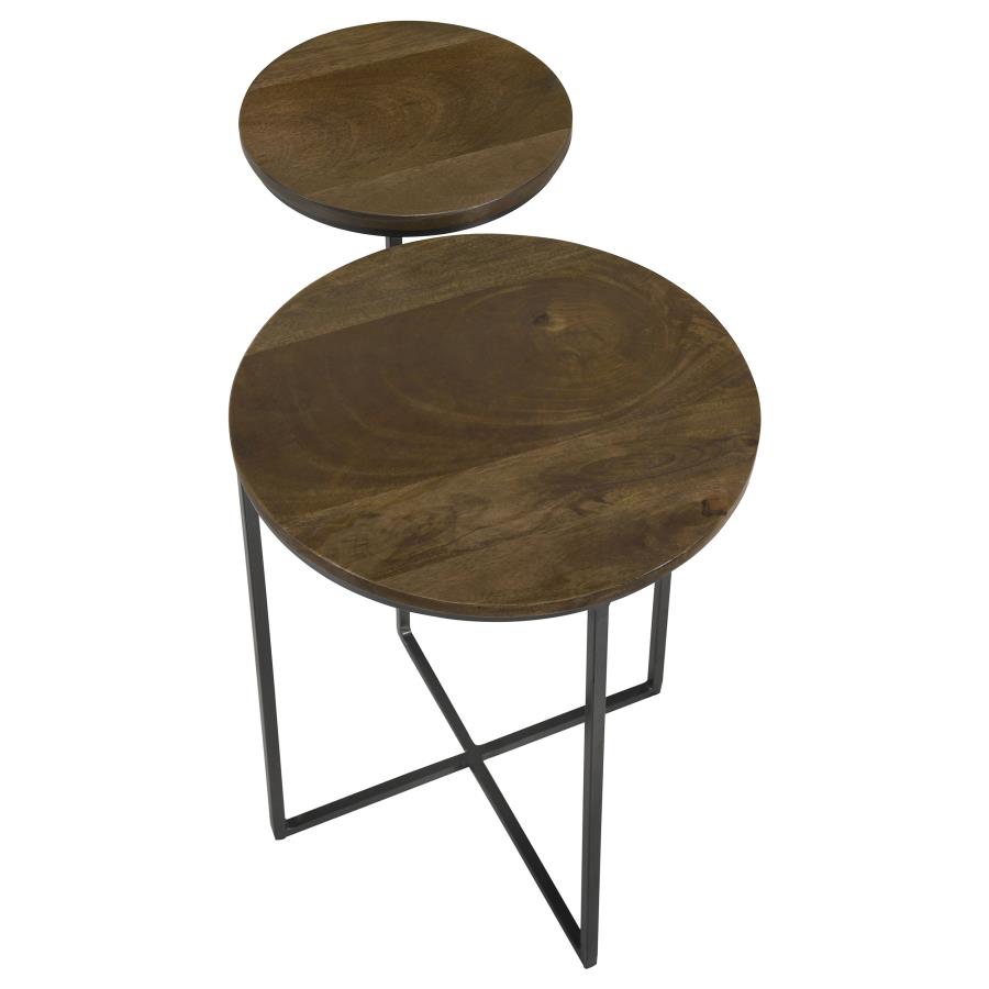 (image for) Yael Round Mango Wood Accent Side Table Natural and Gunmetal