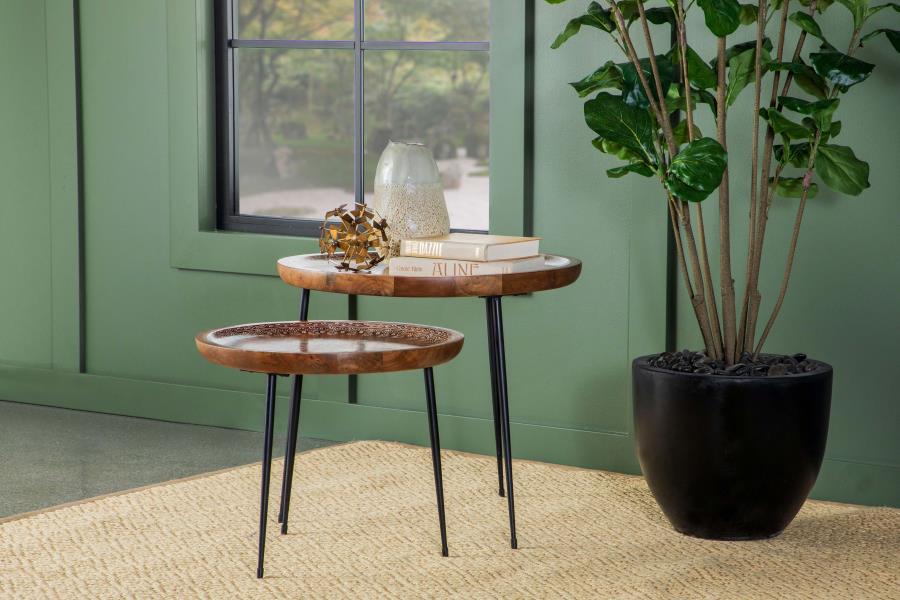 (image for) Nuala 2-piece Round Mango Wood Nesting Tables Honey