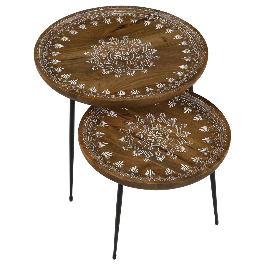 (image for) Nuala 2-piece Round Mango Wood Nesting Tables Honey