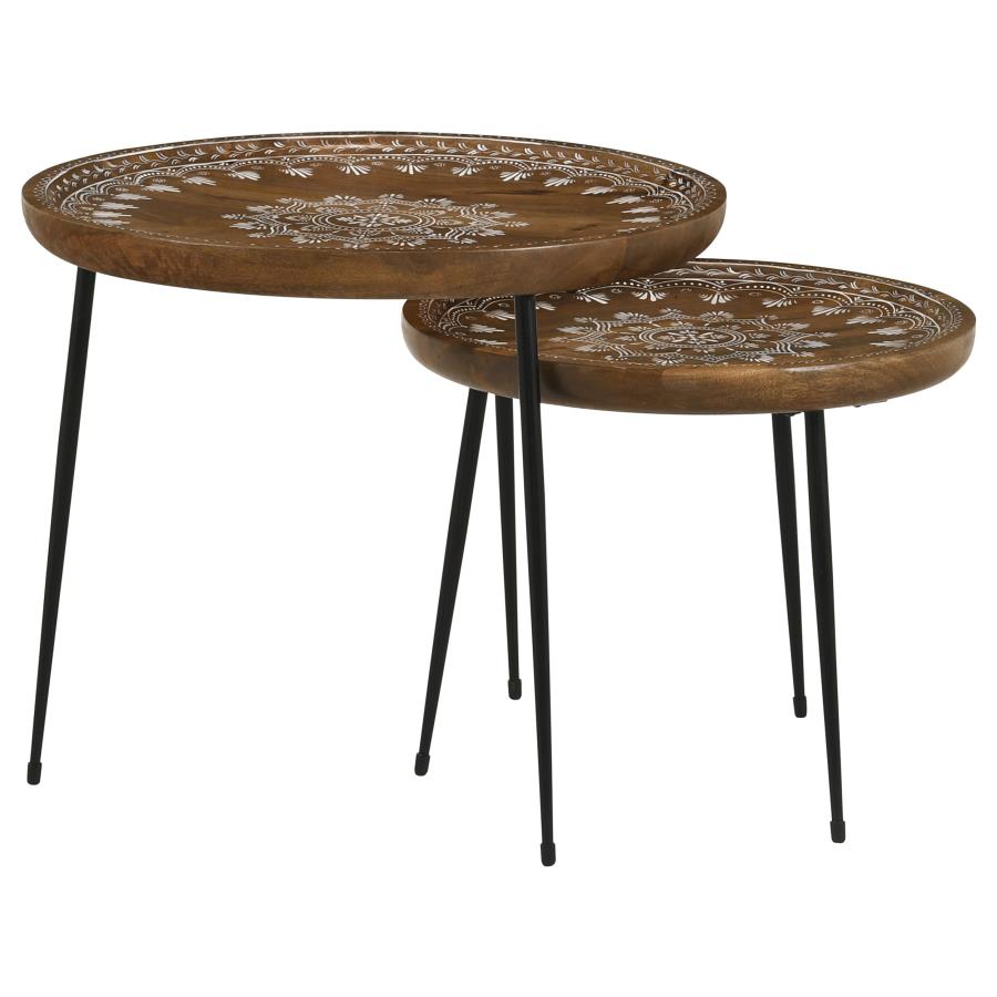 (image for) Nuala 2-piece Round Mango Wood Nesting Tables Honey