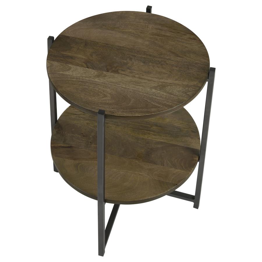 (image for) Axel Round Accent Table with Open Shelf Natural and Gunmetal