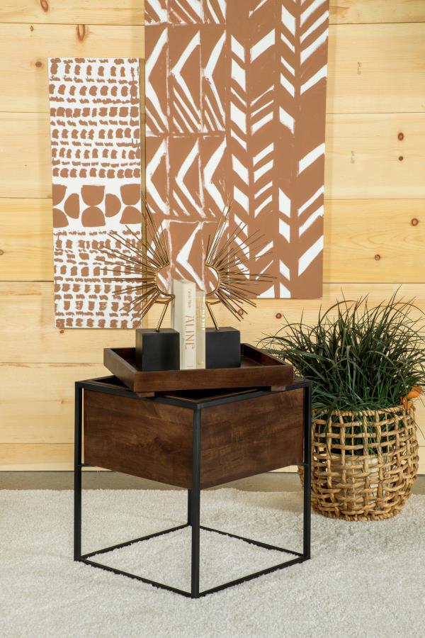 (image for) Ondrej Square Accent Side Table Removable Tray Dark Brown