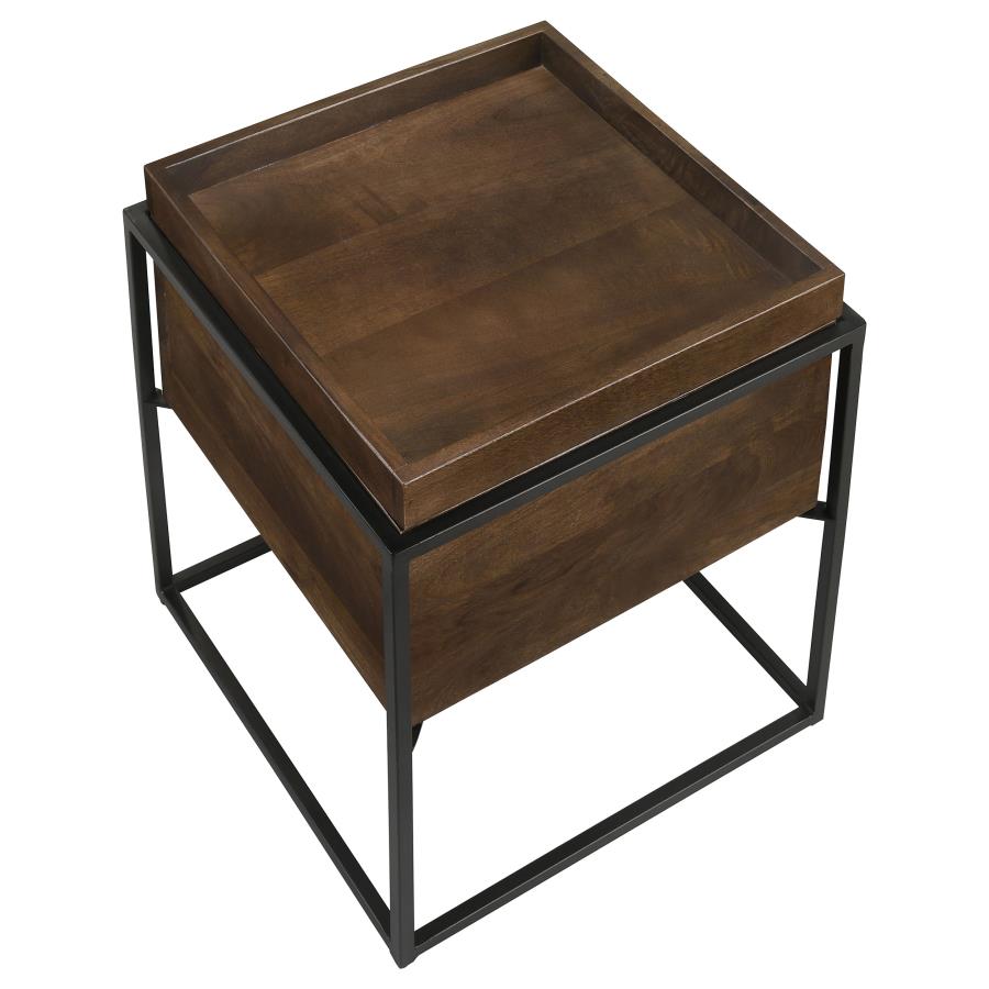 (image for) Ondrej Square Accent Side Table Removable Tray Dark Brown