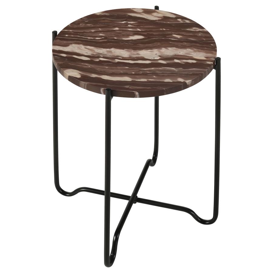 (image for) Latifa Round Marble Top Accent Side Table Red and Black