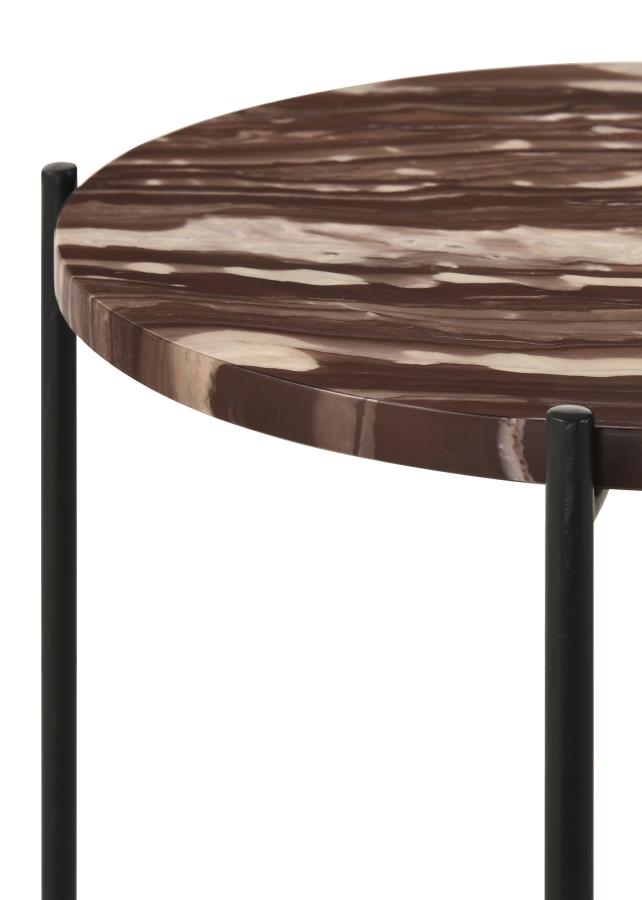 (image for) Latifa Round Marble Top Accent Side Table Red and Black