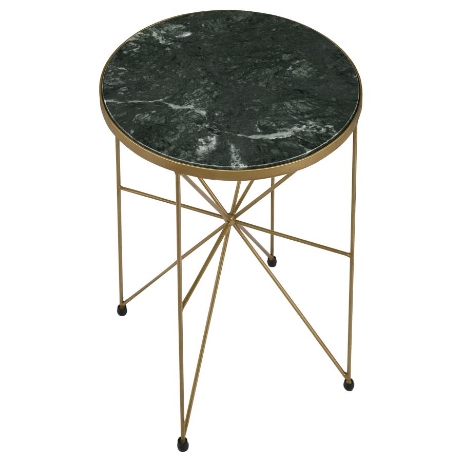 (image for) Eliska Round Green Marble Top Accent Side Table Antique Gold