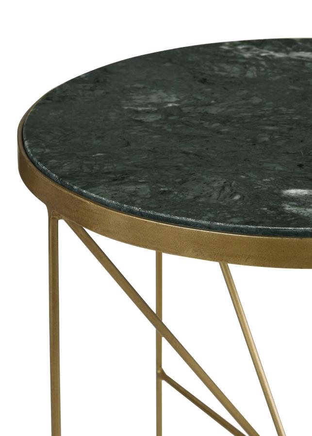 (image for) Eliska Round Green Marble Top Accent Side Table Antique Gold