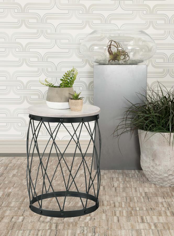 (image for) Tereza Round Accent Table with Marble Top White and Black