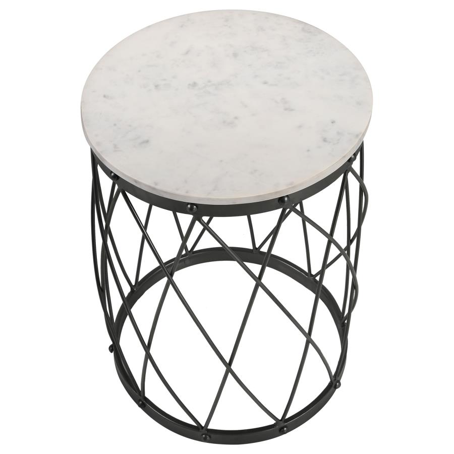 (image for) Tereza Round Accent Table with Marble Top White and Black