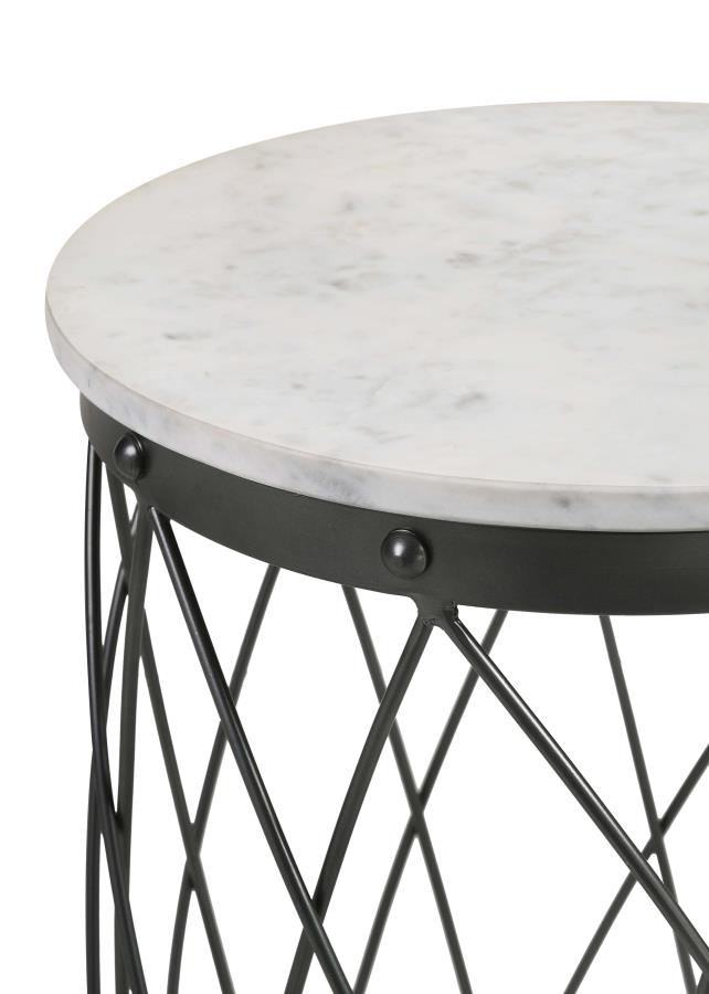 (image for) Tereza Round Accent Table with Marble Top White and Black