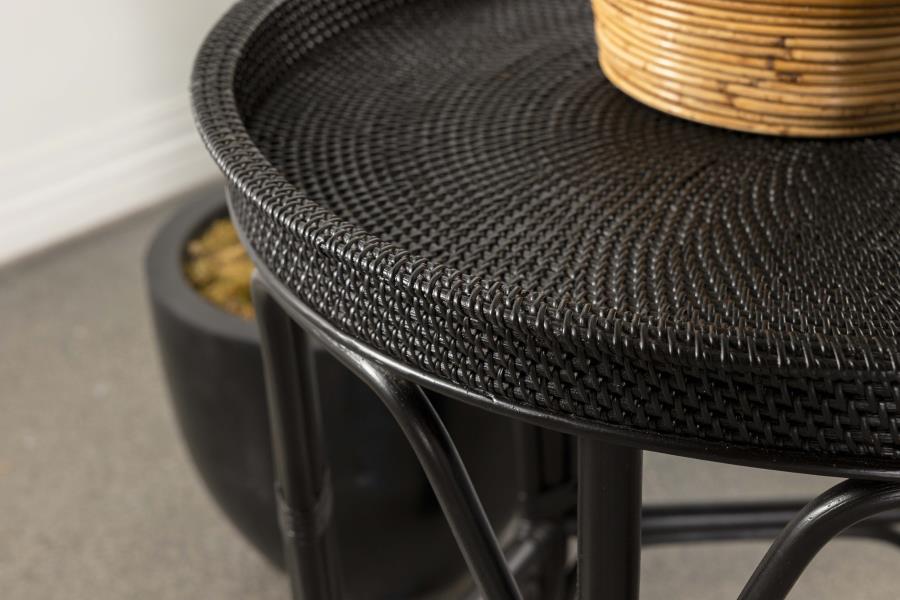 (image for) Antonio Round Rattan Tray Top Accent Side Table Black