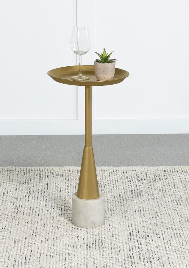 (image for) Alpine Round Metal Tray Side Table with Marble Base Gold