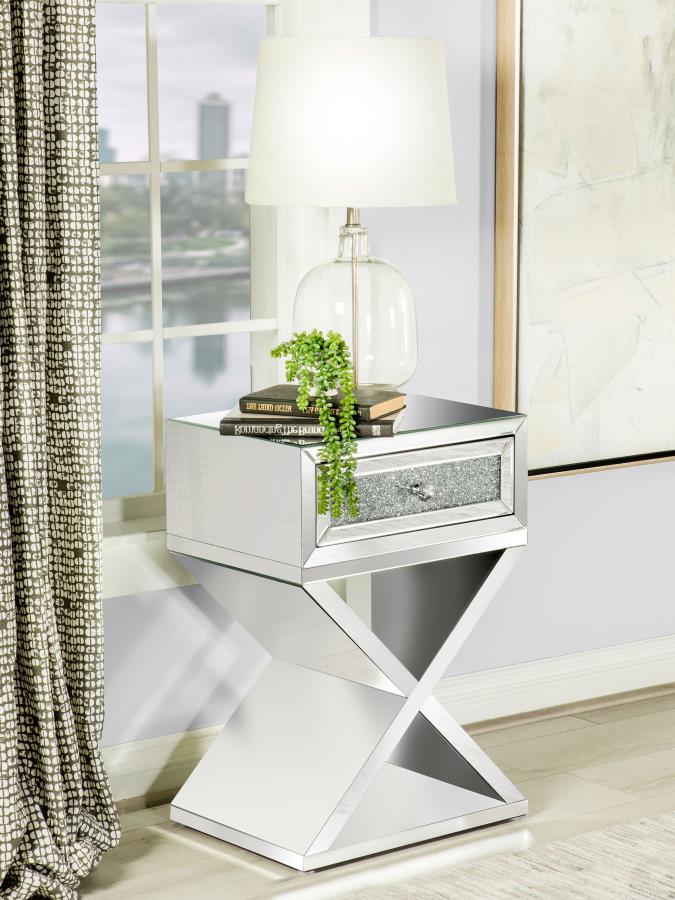 (image for) Hazel 1-drawer Mirrored Accent Side Table Silver