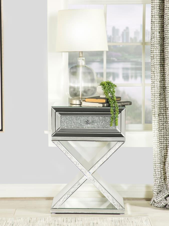 (image for) Hazel 1-drawer Mirrored Accent Side Table Silver