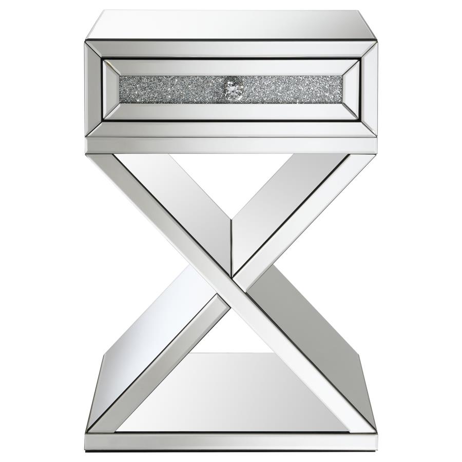 (image for) Hazel 1-drawer Mirrored Accent Side Table Silver