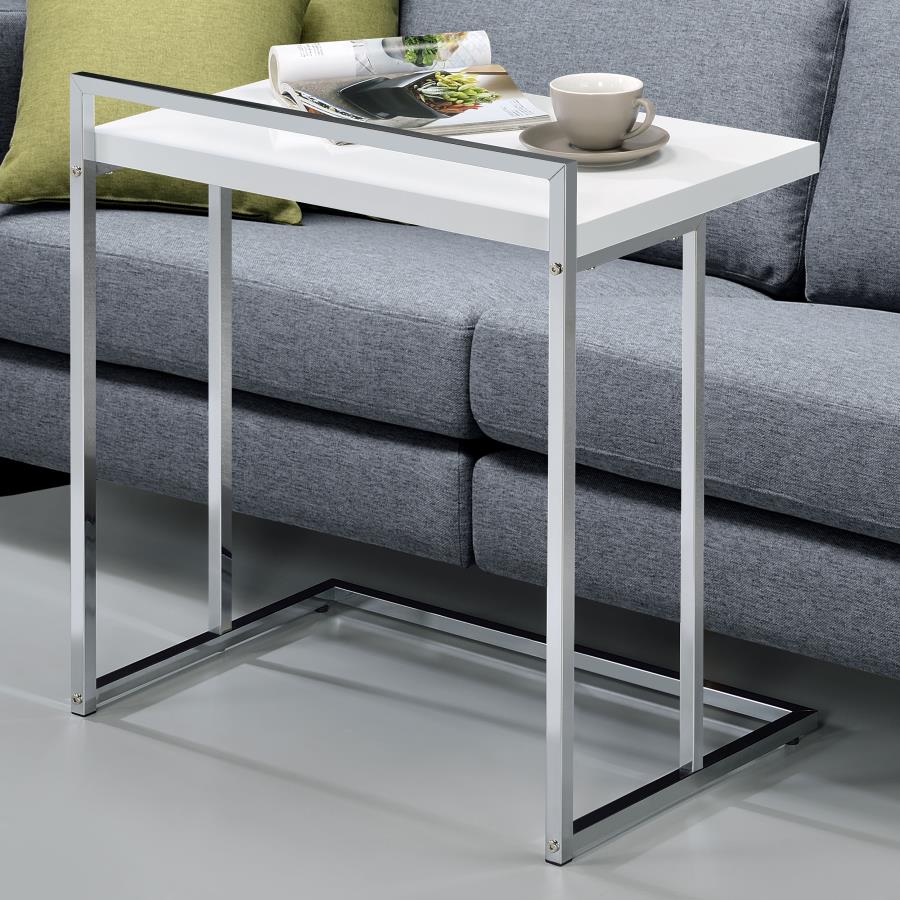 (image for) Dani Rectangular C-Shaped Sofa Side Table White High Gloss