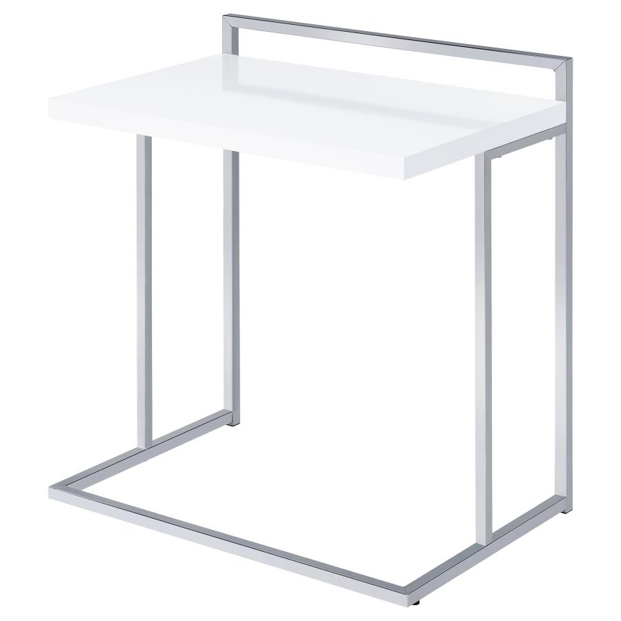 (image for) Dani Rectangular C-Shaped Sofa Side Table White High Gloss