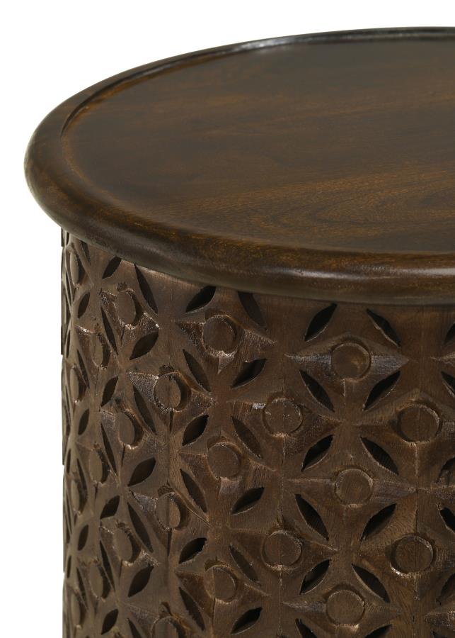 (image for) Krish 18-inch Round Mango Wood Side Table Dark Brown