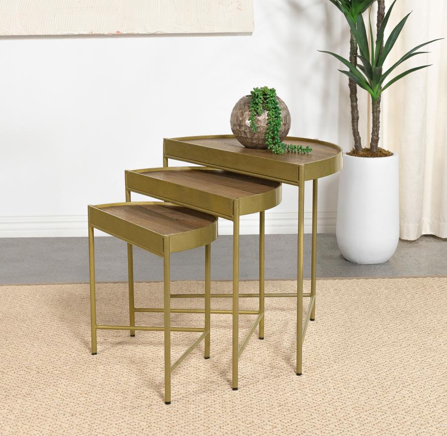 (image for) Tristen 3-Piece Demilune Nesting Table Brown and Gold