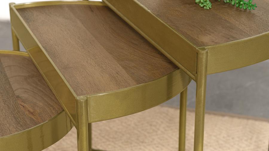 (image for) Tristen 3-Piece Demilune Nesting Table Brown and Gold