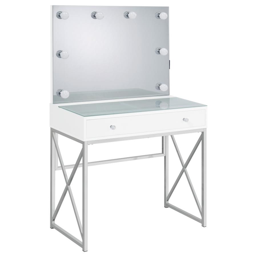 (image for) Eliza Vanity Set with Lighting & Stool White and Chrome