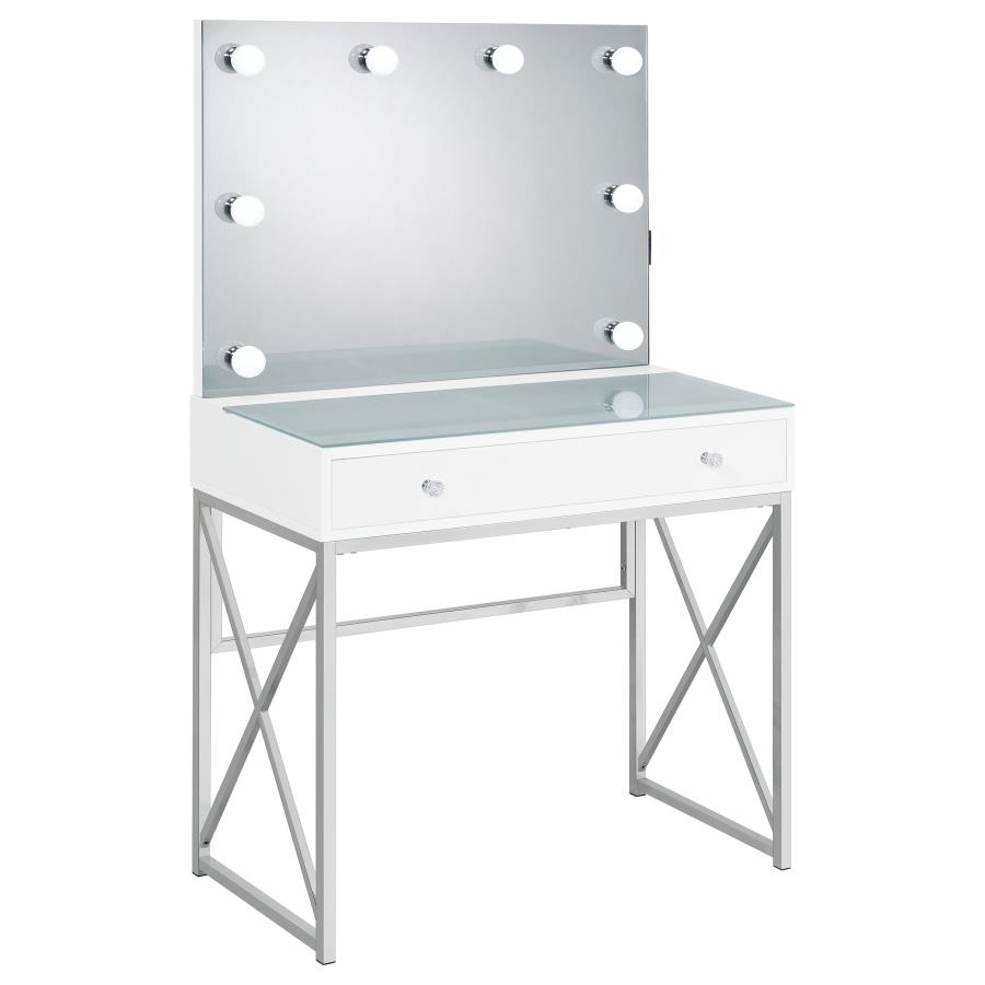 (image for) Eliza Vanity Set with Lighting & Stool White and Chrome