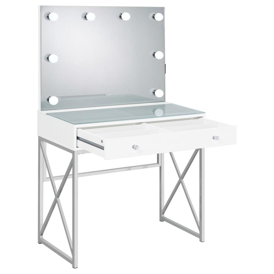 (image for) Eliza Vanity Set with Lighting & Stool White and Chrome