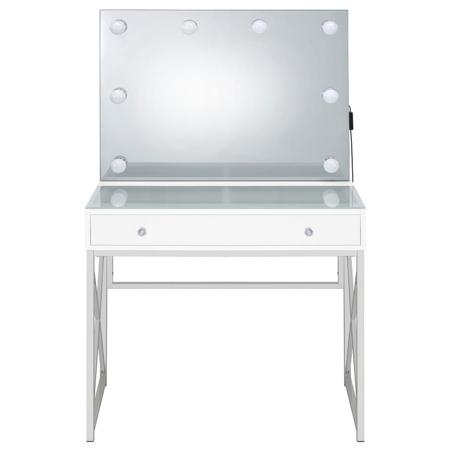 (image for) Eliza Vanity Set with Lighting & Stool White and Chrome