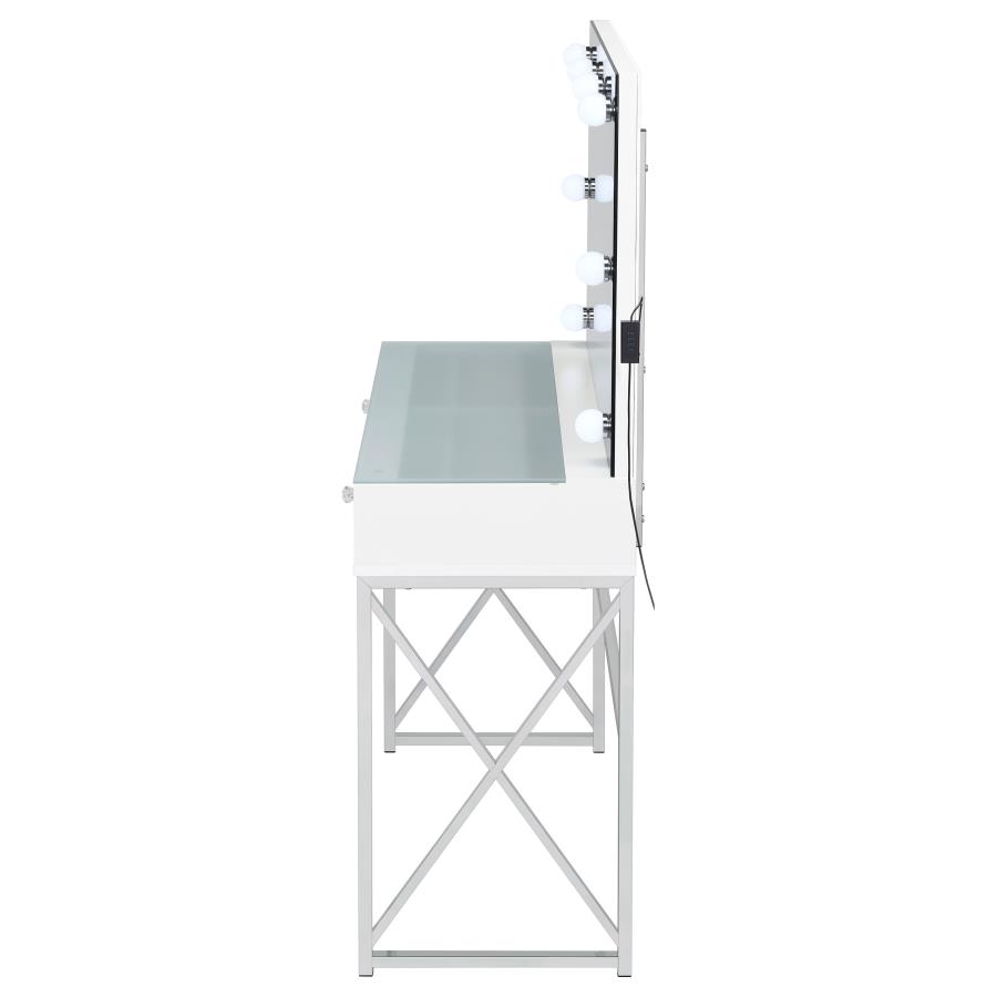 (image for) Eliza Vanity Set with Lighting & Stool White and Chrome