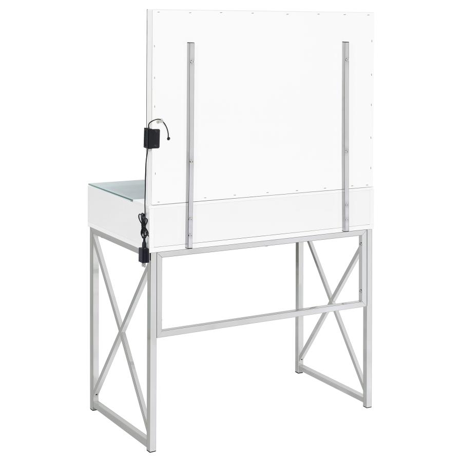 (image for) Eliza Vanity Set with Lighting & Stool White and Chrome