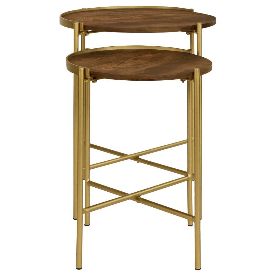 (image for) Malka 2-piece Round Wood Nesting Table Dark Brown and Gold