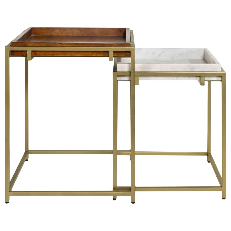 (image for) Bolden 2-Piece Wood and Marble Top Nesting Table Set Gold