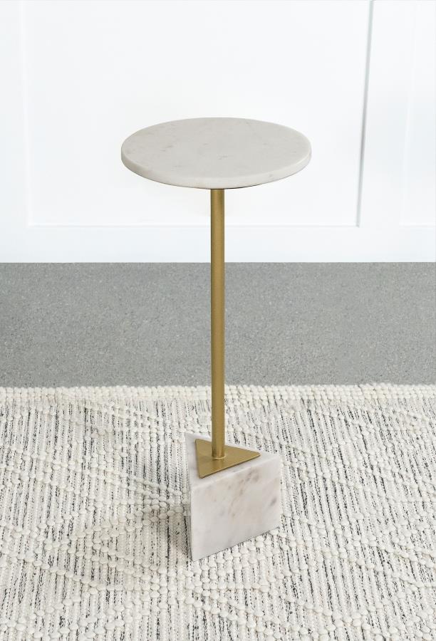 (image for) Fulcher Round Marble Top Accent Side Table White and Gold