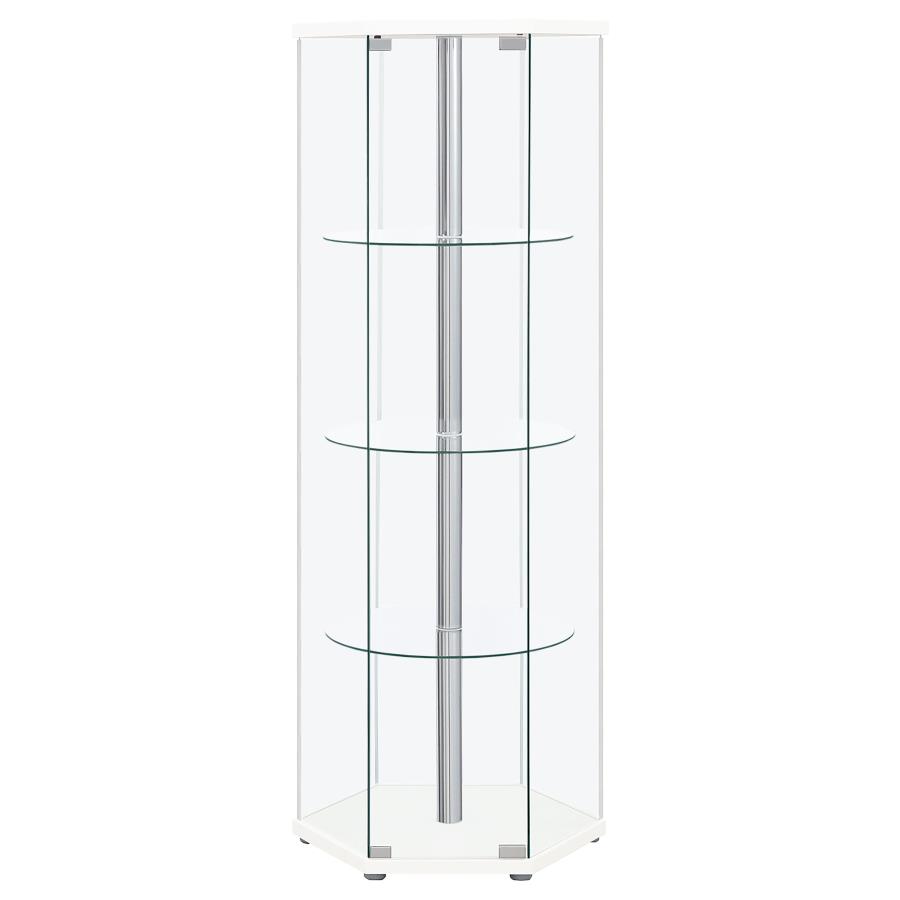 (image for) Zahavah 4-shelf Hexagonal Clear Glass Curio Cabinet White