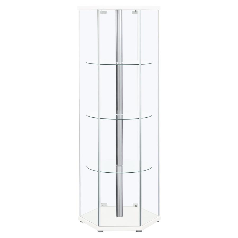 (image for) Zahavah 4-shelf Hexagonal Clear Glass Curio Cabinet White