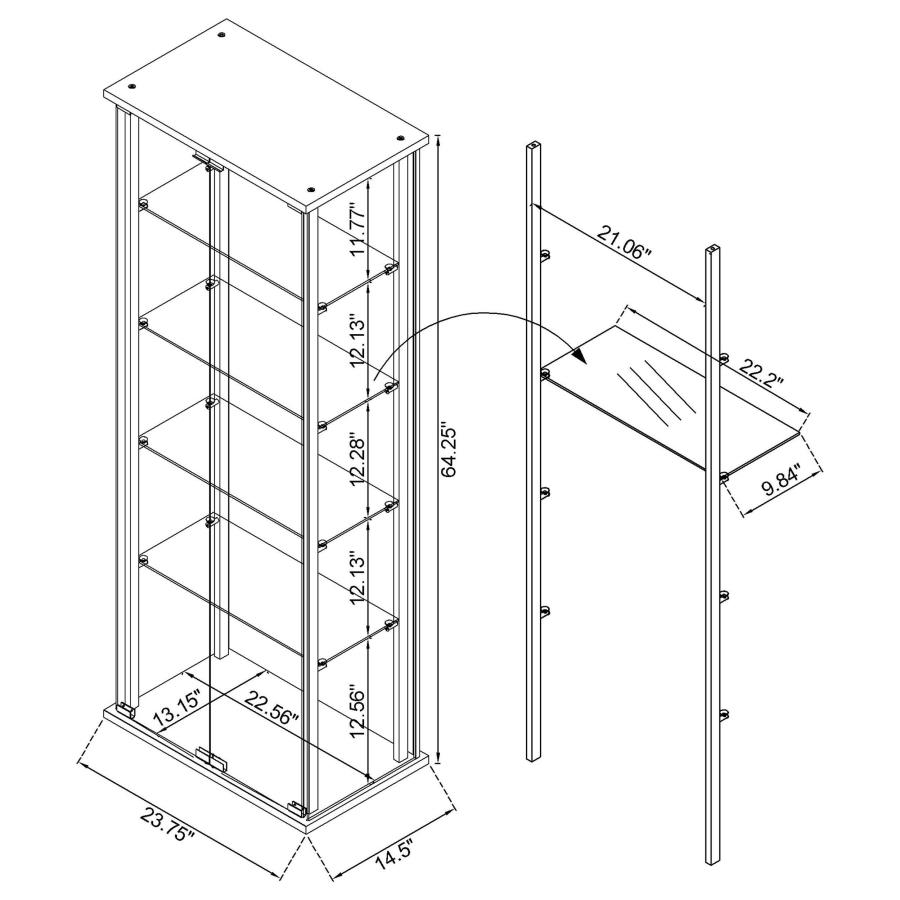 (image for) Delphinium 5-shelf Clear Glass Curio Display Cabinet Black