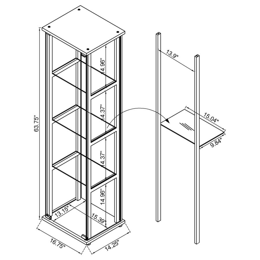 (image for) Cyclamen 4-shelf Clear Glass Curio Display Cabinet Black