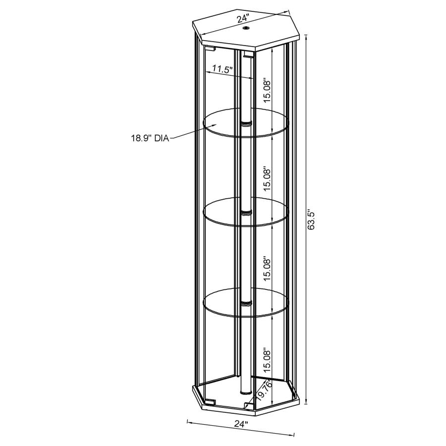 (image for) Zahavah 4-shelf Hexagonal Clear Glass Curio Cabinet Black