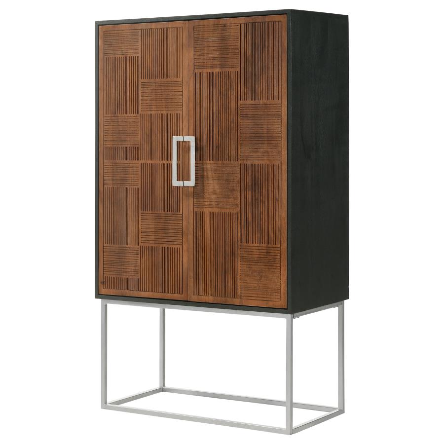 (image for) Borman 2-door Home Bar Cabinet Wine Storage Walnut and Black