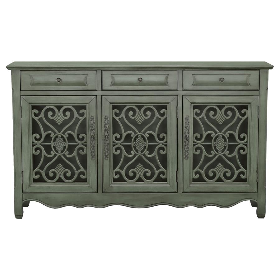 (image for) Madeline 3-drawer Scrollwork Accent Cabinet Antique Green