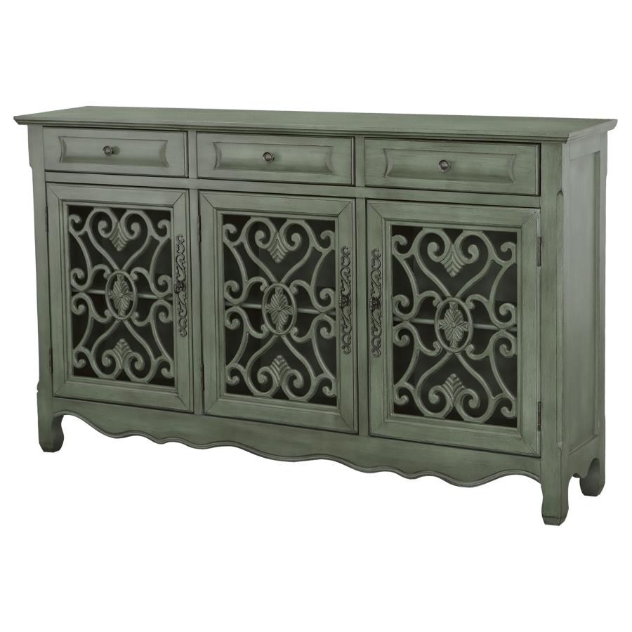 (image for) Madeline 3-drawer Scrollwork Accent Cabinet Antique Green