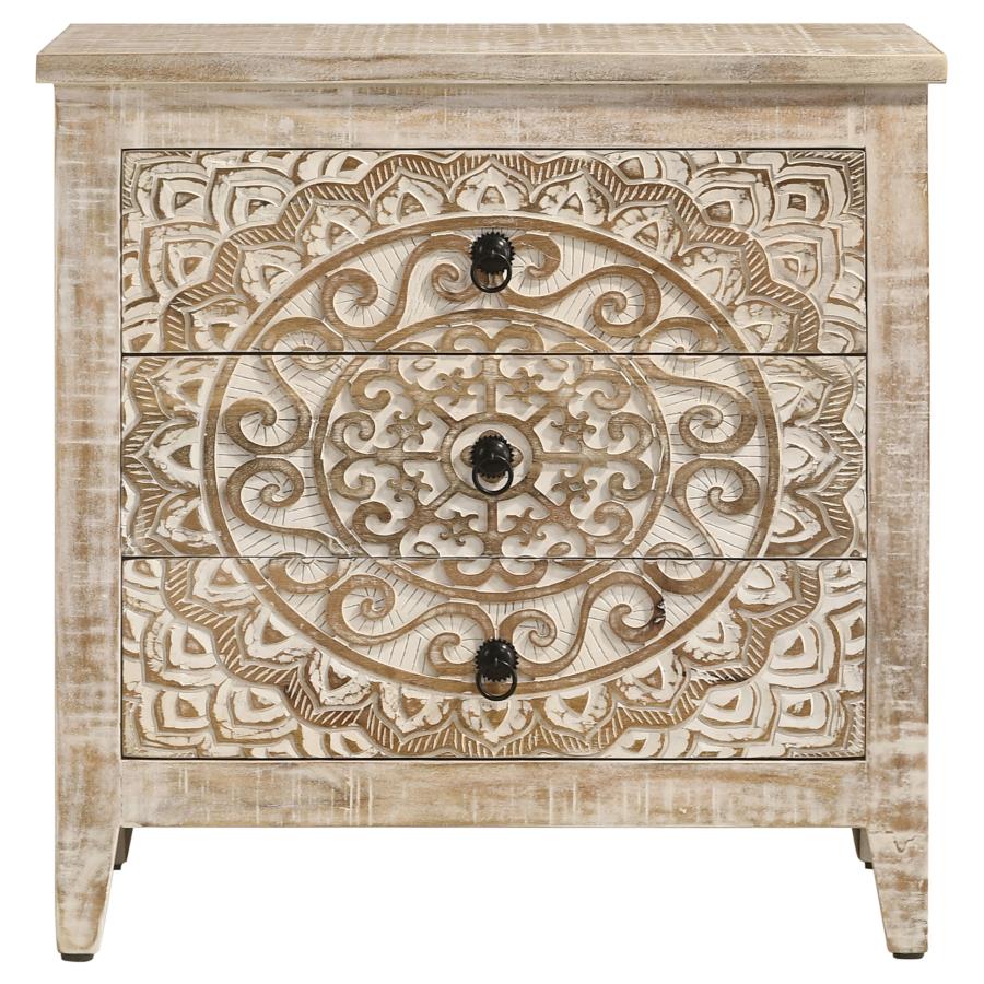 (image for) Mariska 3-drawer Wood Mandala Cabinet Distressed White