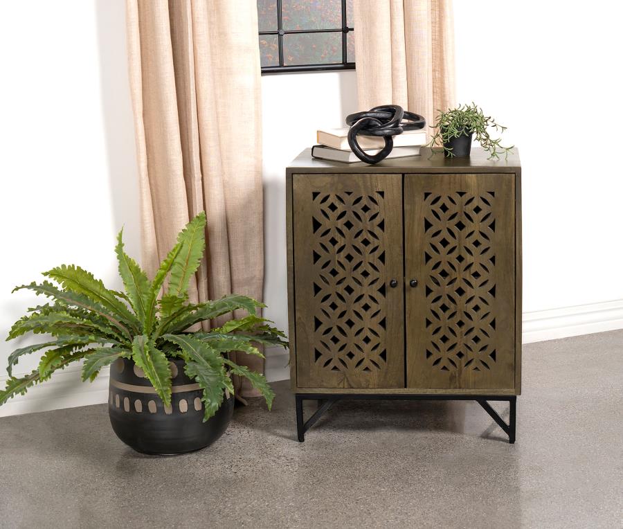 (image for) Zaria 2-door Wood Trellis Accent Storage Cabinet Brown