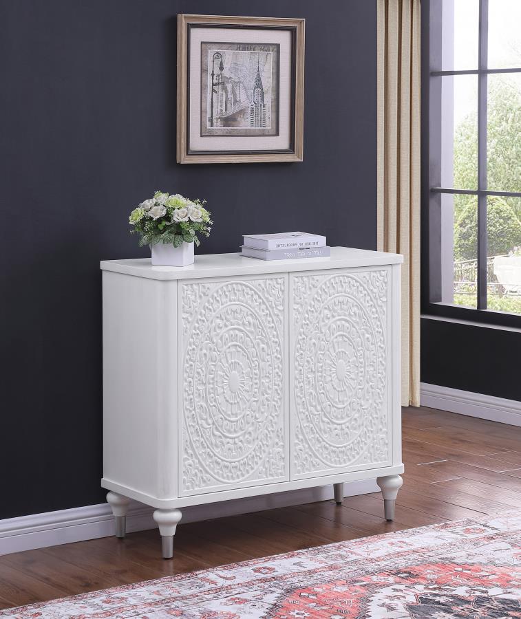 (image for) Cardella 2-door Mandala Accent Cabinet Distressed White