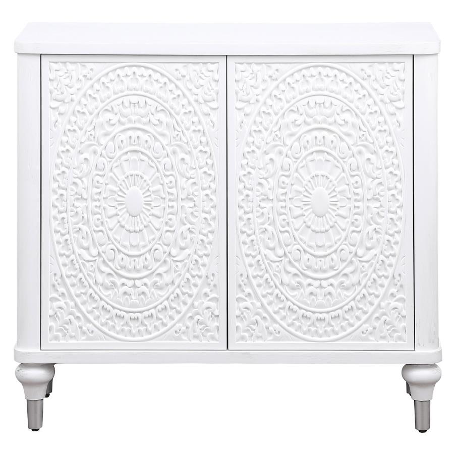 (image for) Cardella 2-door Mandala Accent Cabinet Distressed White