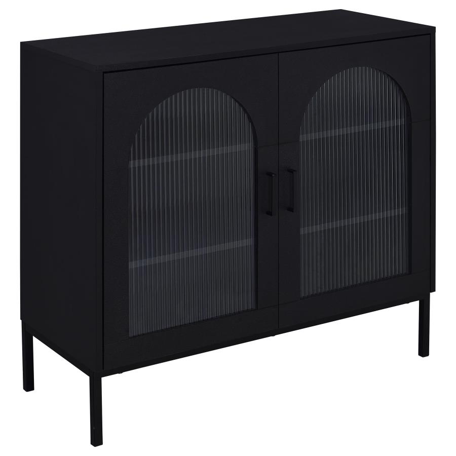 (image for) Jess 2-door Arched Fluted Glass Accent Cabinet Black