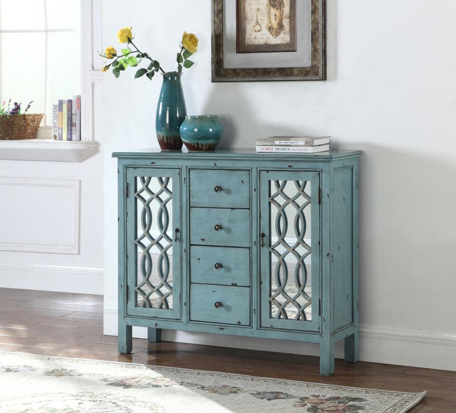 (image for) Rue 4-drawer Wood Trellis Accent Storage Cabinet Blue